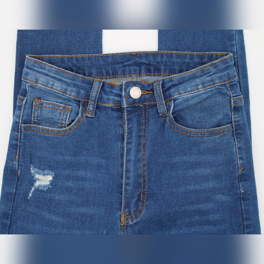 Juniors Skinny Cut Out Jeans Med Blue (XS/2) - Picture 2 of 5
